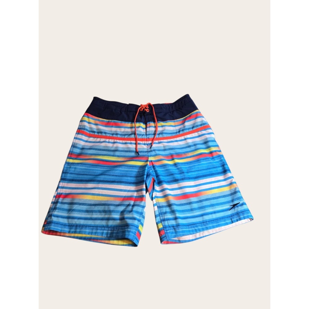 Speedo Board Shorts Mens Large L Multicolor Striped Stretch Swim Trunks Lined